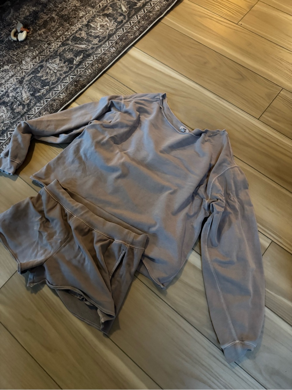 aerie Pullover Sweatshirt and Shorts Set in Dusty Gray Alumni Set